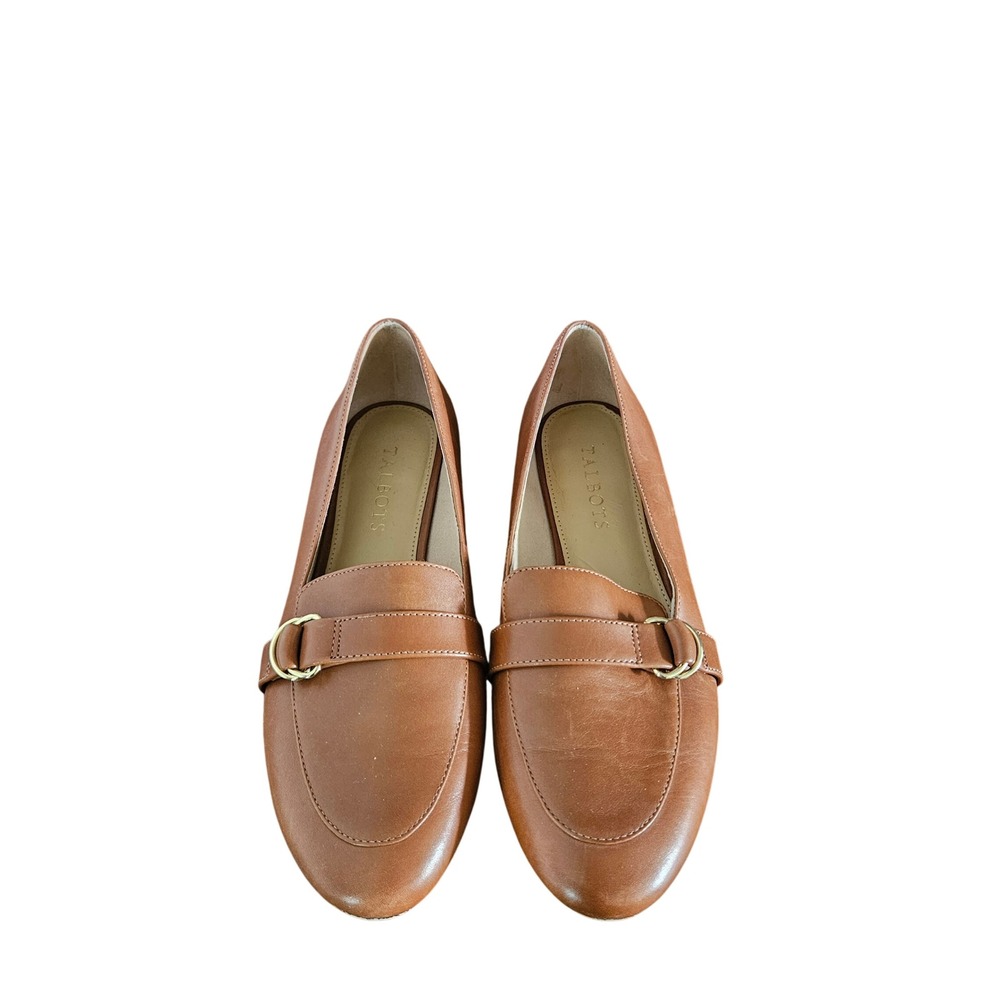 Talbots Womens Cognac Leather Ring Buckle Loafers Flats Size 8N Tan